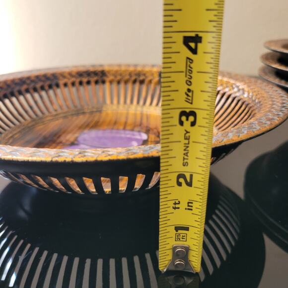 Rare MCM Apco Japan Melamine Lacquered Lattice Open Fruit Bowls Signed Set of 4 - Picture 11 of 11